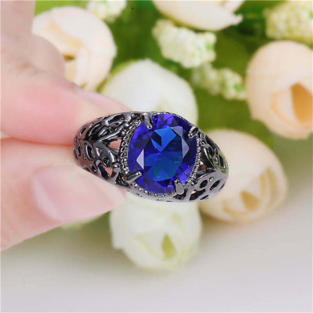 Princess Cut Blue Sapphire Plated  Ring New - Picture 2 of 2
